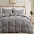 LOVQUE Light Grey Duvet Cover Full Size, 100% Washed Cotton Linen Like Bedding by LOVQUE