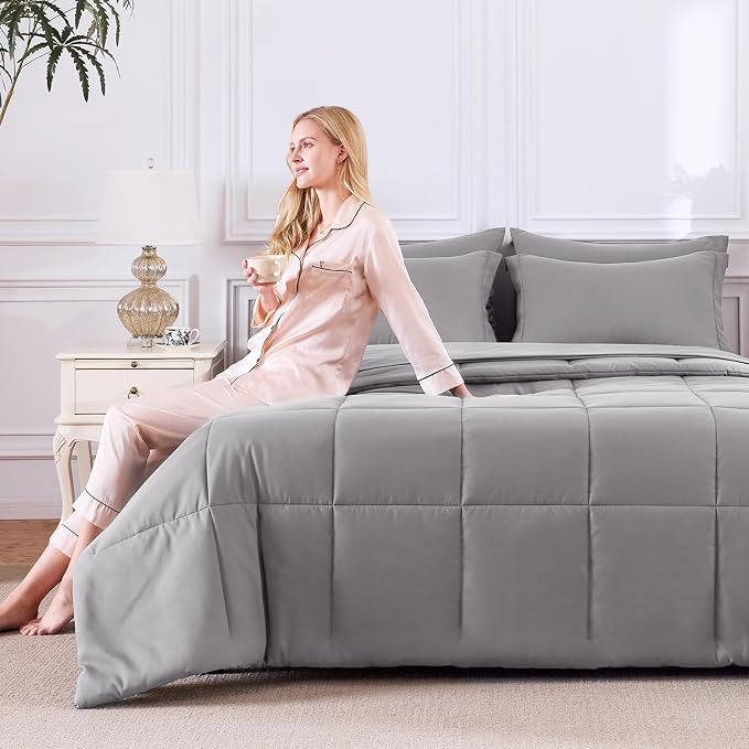 CozyLux Queen Comforter Set Grey - Image 8