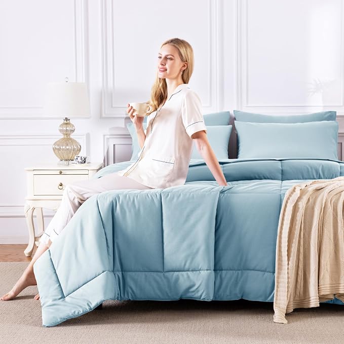 CozyLux Twin XL Comforter Set Light Blue, 5 Pieces Twin Extra Long Bed in a Bag - Image 6