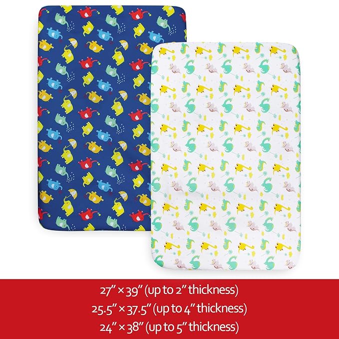 Pack and Play Sheets Boys, 2 Pack Mini Crib Sheets, Stretchy Playard Fitted - Image 2