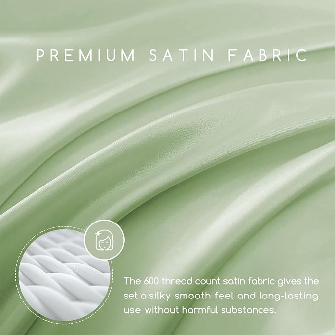 MR&HM Satin Bed Sheets with Elastic Corner Straps, King Size Sheets Set - Image 2