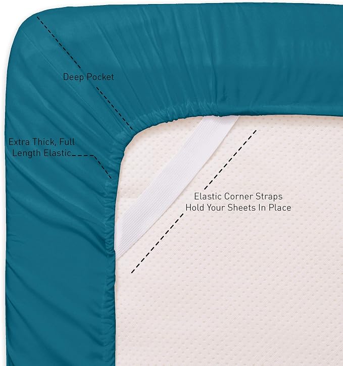 Twin XL Fitted Sheet Only with Full Elastic & Built in Corner Sheet Straps to - Image 2