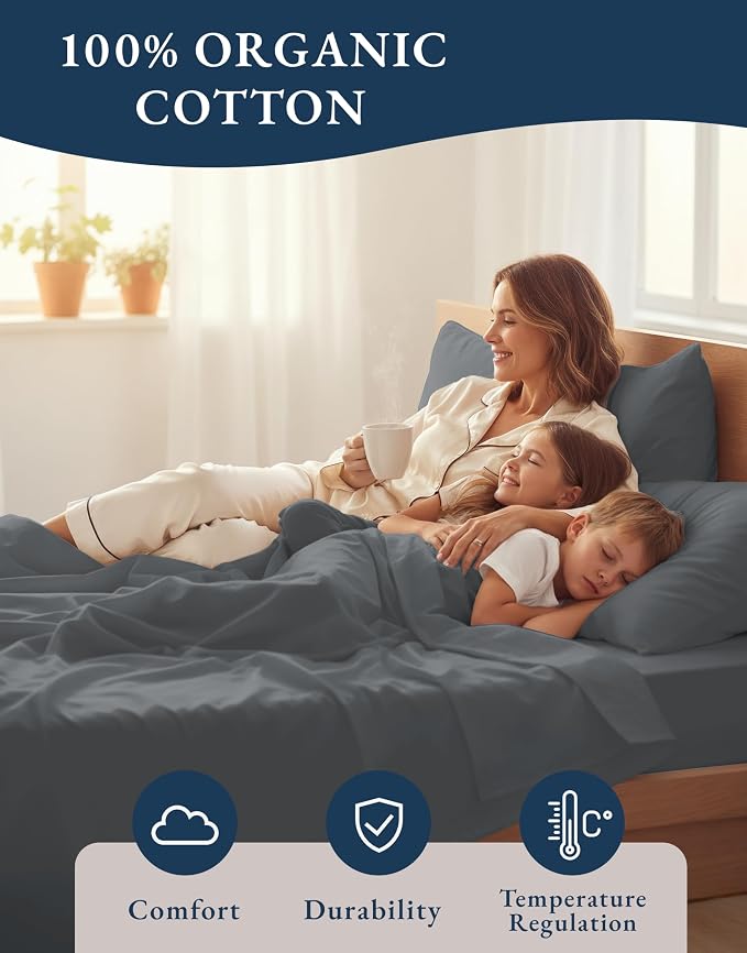 LANE LINEN 100% Organic Cotton Full Size Sheets, Hotel Like Crisp Percale Low - Image 6