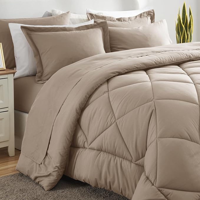 CozyLux King Size Comforter Set Khaki - Image 8