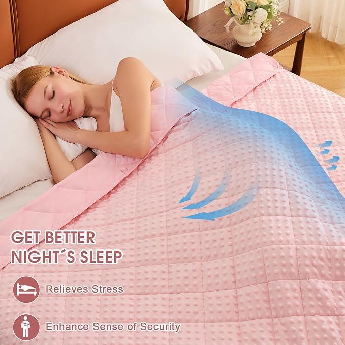Pink Weighted Blanket for Adults 15lbs, Twin Full Size Cooling Minky Heavy - Image 2