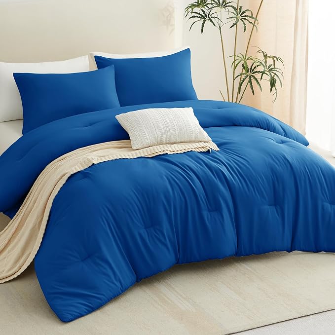 CozyLux Queen Comforter Set Classic Blue, 3 Pieces Solid Comforters Queen Size - Image 7