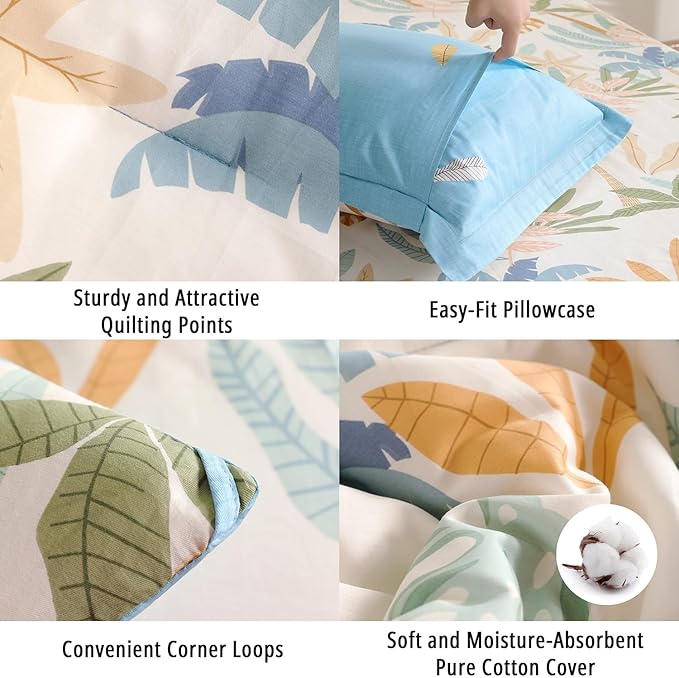 LEMIROE Tropical Coastal Blue Cotton Comforter Twin Size 2Pcs - Image 5