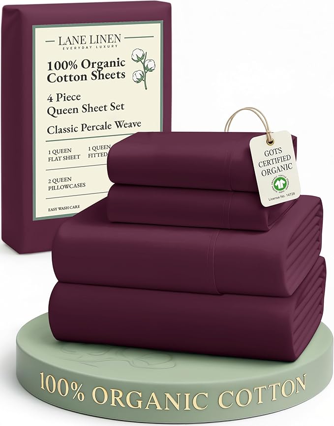LANE LINEN 100% Organic Cotton Sheets Queen Size, Classic Percale Weave Fully by LaneLinen