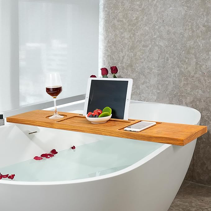 VaeFae Teak Bathtub Tray Table, Wooden Bath Board - Image 2