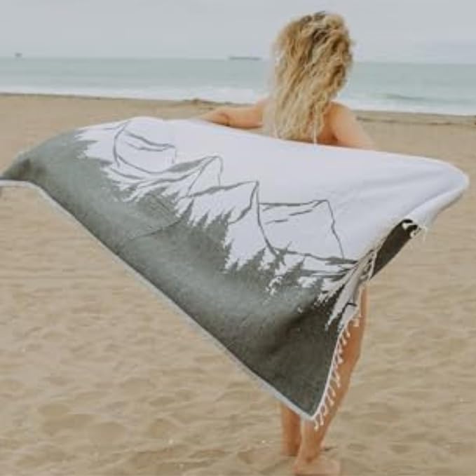 InfuseZen Turkish Towel with Mountain Landscape – 100% Organic Turkish Cotton - Image 6