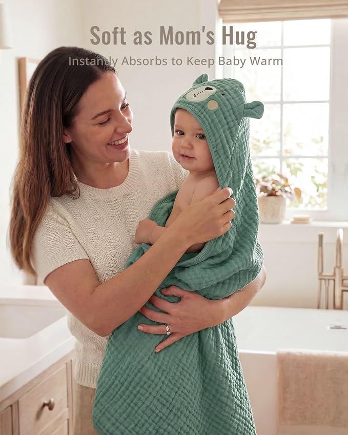 Blissful Diary Muslin Baby Hooded Towel 2 Pack, Soft & Absorbent Bath Towel - Image 4