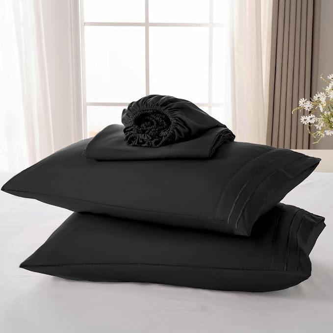 ROSE&RISY Black Full Sheet Set, 4 Pieces Soft Bedding Queen Sheet Set, - Image 6