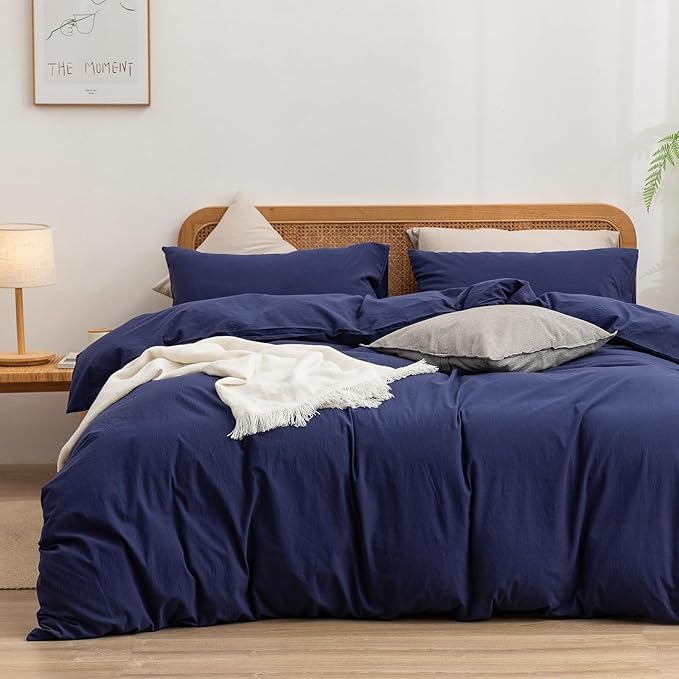 BESTOUCH Duvet Cover Set 100% Washed Cotton Linen Feel Super Soft Comfortable by BESTOUCH