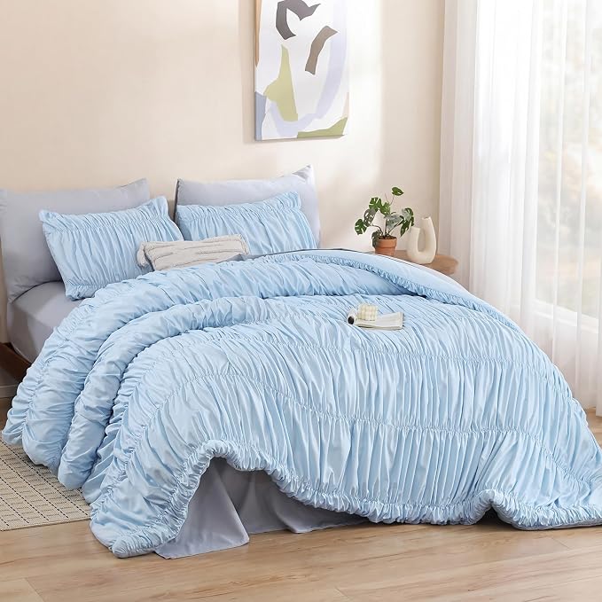 weigelia Cinched Comforter Set Queen – Soft Ruched Bedding Set, Apartment & - Image 7