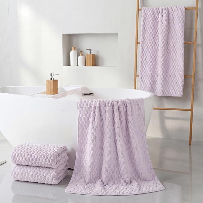REDKISS 4 Pack Purple Microfiber Bath Towels - Image 5