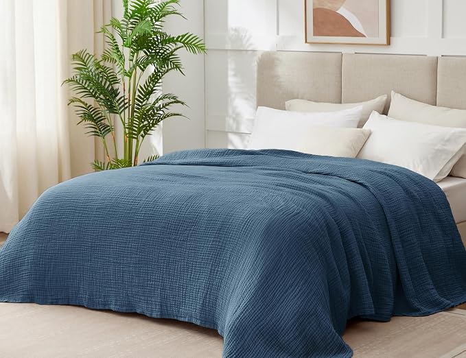 100% Cotton Muslin Blanket Queen 90" x 90", 6 Layers Breathable and Lightweight - Image 2