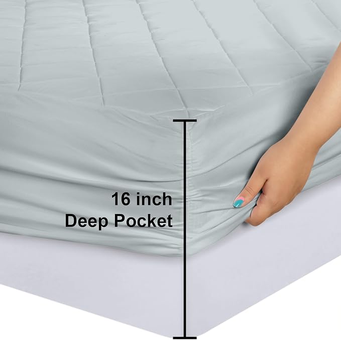 Utopia Bedding Quilted Fitted Mattress Pad, Queen Size, Elastic Fitted Mattress - Image 3