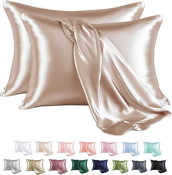 MR&HM Satin Pillowcase for Hair and Skin, Silk Satin Pillowcase 2 Pack by MRHM