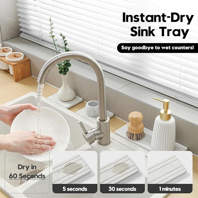3 Pack Diatomite Stone Sink Tray, Water Absorbing Mat - Image 2