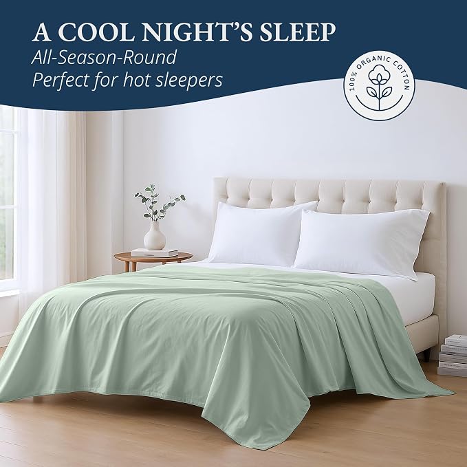 Lane Linen 100% Organic Cotton King Size Flat Sheet Only - Image 4