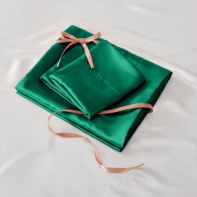 BEDELITE Satin Sheets Full Size Bed Set, Luxury Soft Dark Green Silky Sheets - Image 7