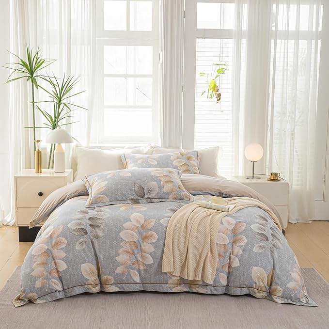 OAITE Duvet Cover Set Queen Size Floral Pattern 500 Thread Count Ultra Soft by OAITE