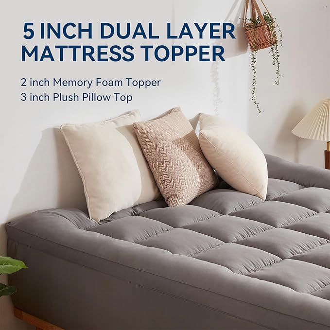 BDEUS Dual Layer 5 Inch Memory Foam Mattress Topper California King Size - Image 2