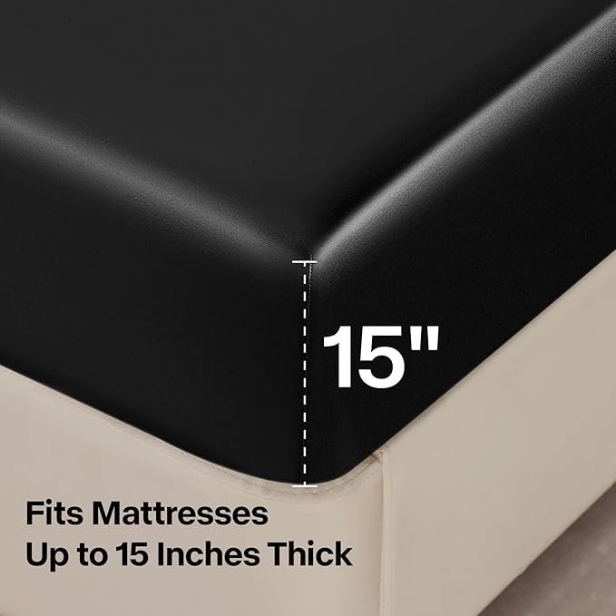 BEDELITE Satin Sheets Full XL Size Bed Set, Luxury Soft Black Silky Sheets - Image 7