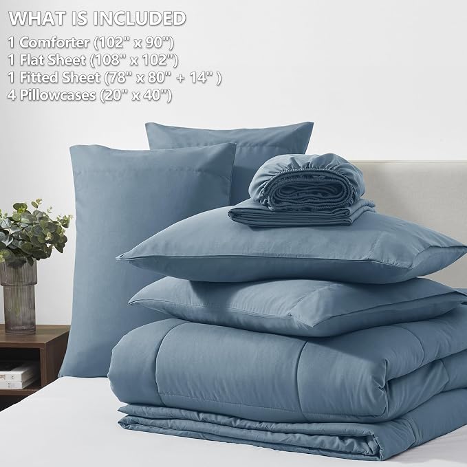 CozyLux King Size Comforter Set Mineral Blue, 7 Pieces Bed in a Bag, All Season - Image 6