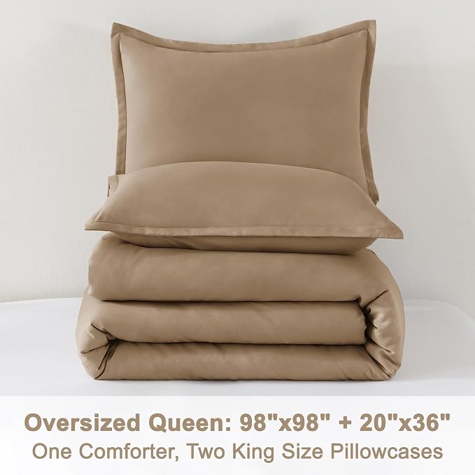 Litanika Comforters Taupe Oversized Queen Size, 3 Pieces Lightweight Solid - Image 9