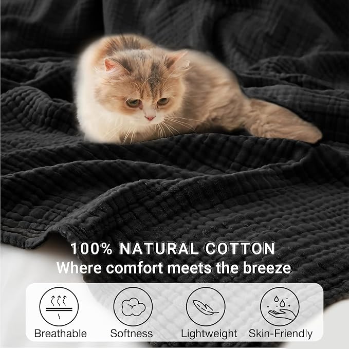 100% Cotton Muslin Blanket King 108" x 90", 6 Layers Breathable and Lightweight - Image 5