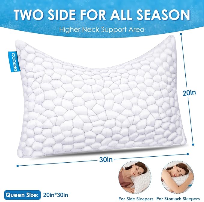 Cooling Pillow Queen Size Set of 2, Adjustable Bed Pillows - Image 9