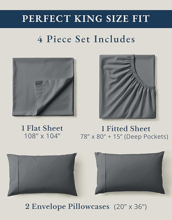 LANE LINEN 100% Organic Cotton Sheets King Size Machine Washable Fully - Image 4