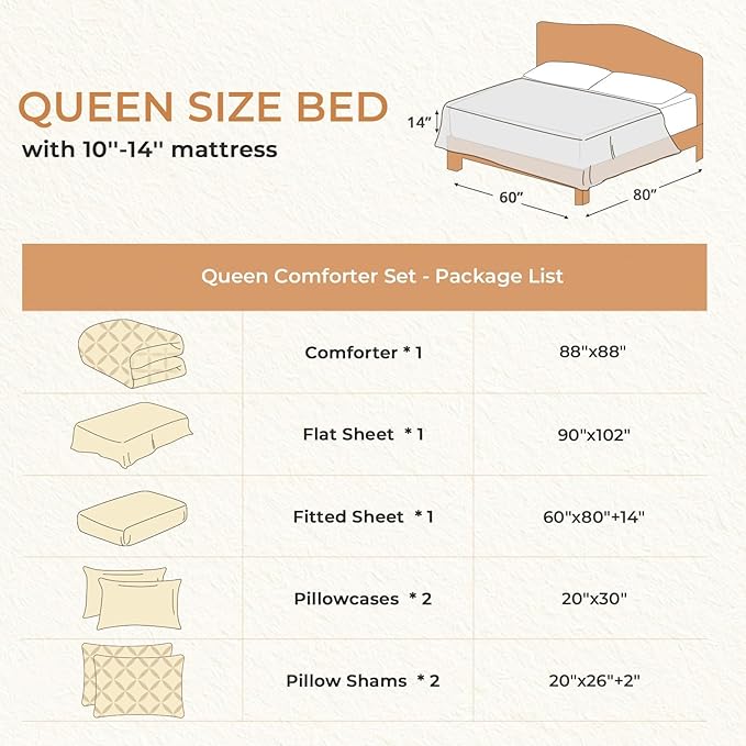 Sasttie Queen Comforter Set, 7-Piece Bed in a Bag, Pintuck Bedding Set - Image 7
