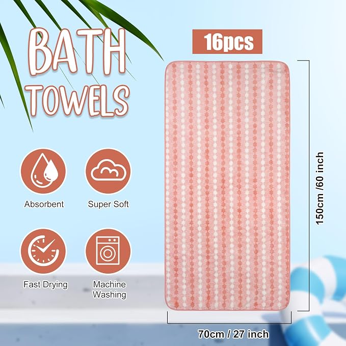 SmoothNovelty 16 Pack Microfiber Bath Towels Bulk 27'' x 60'' Oversized Size - Image 2