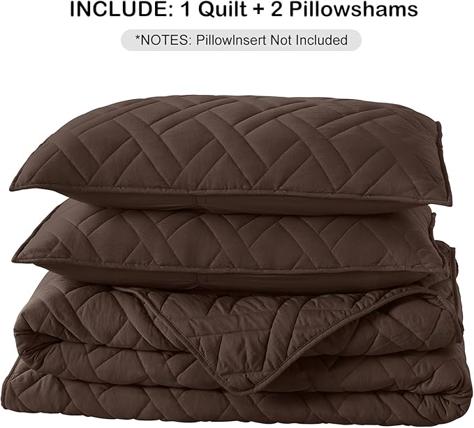 HORIMOTE HOME Quilt Set Queen Size Chocolate, Classic Geometric Diamond - Image 7