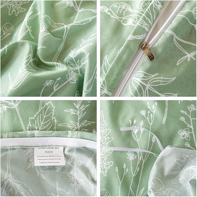 OAITE Green Duvet Cover Queen Size 3 Pieces Prewashed Cotton-Like Polyester - Image 4
