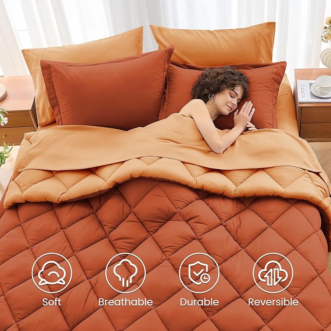 MUXHOMO 7 Pieces Queen Comforter Set, Reversible Bed in a Bag Queen Size - Image 6