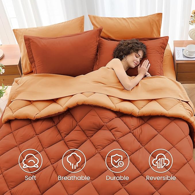 MUXHOMO 7 Pieces California King Comforter Set, Reversible Bed in a Bag Cal - Image 6