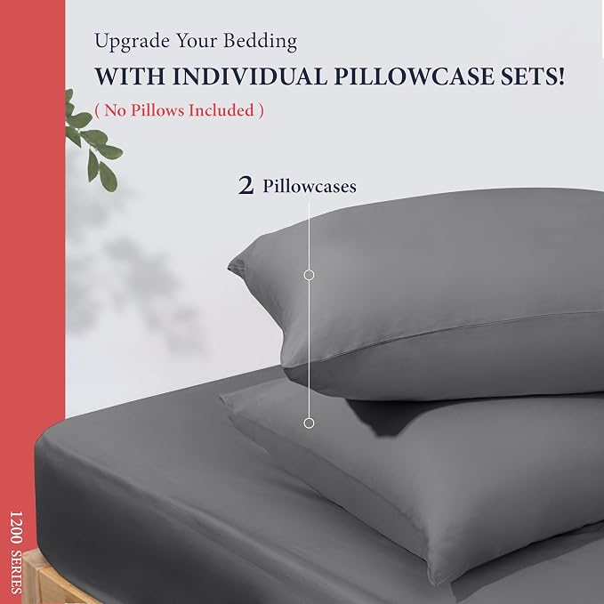 100% Egyptian Cotton Pillow Cases King Size Set of 2 - Image 3
