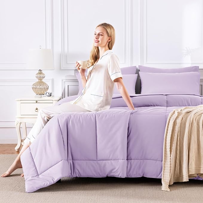 CozyLux Full Size Comforter Sets Lavender, 7 Pieces Bed in a Bag, Light Purple - Image 7