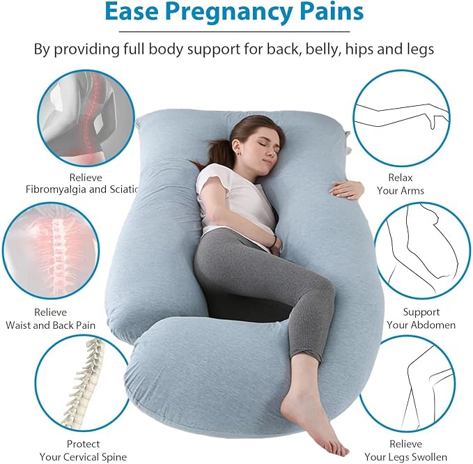 Jcickt Pregnancy Pillow J-Shaped Full Body Pillow, 59 inch Cool Fabric Easy to - Image 3