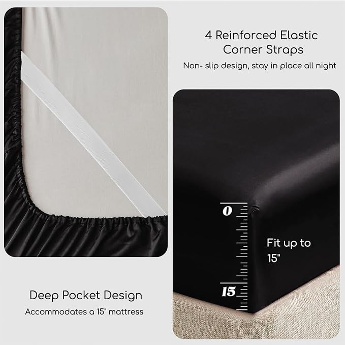 MR&HM Satin Bed Sheets, California King Size Sheets Set - Image 4