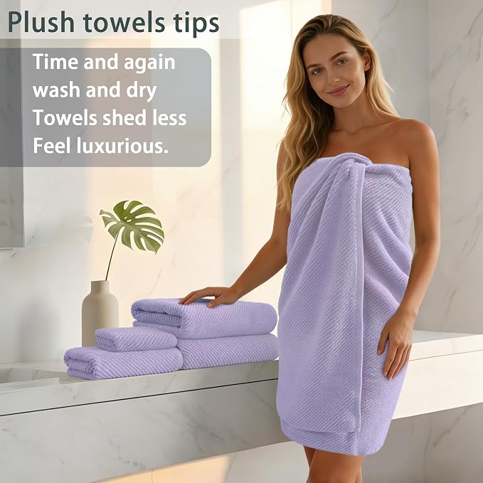 VOOVA & MOVAS Purple Bath Towels Set of 4, Large 30" x 56" - Image 3