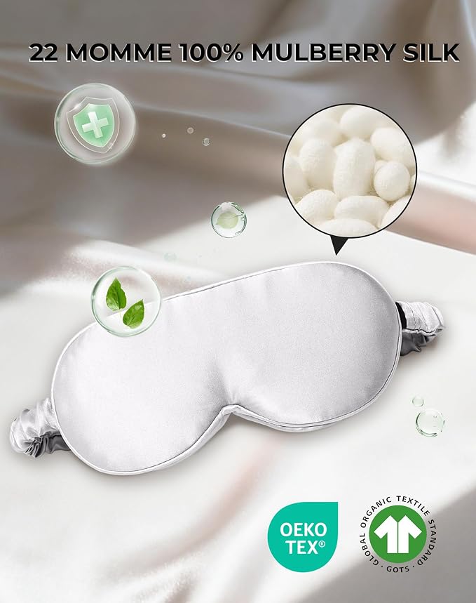 SilkSilky 100% 22 Momme Mulberry Silk Sleep Mask – Upgraded 3D Contoured Eye - Image 2