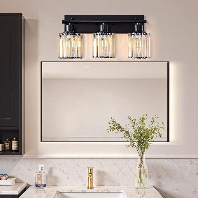 Vanity Light, 3-Light Modern Crystal Black Bathroom Light - Image 8