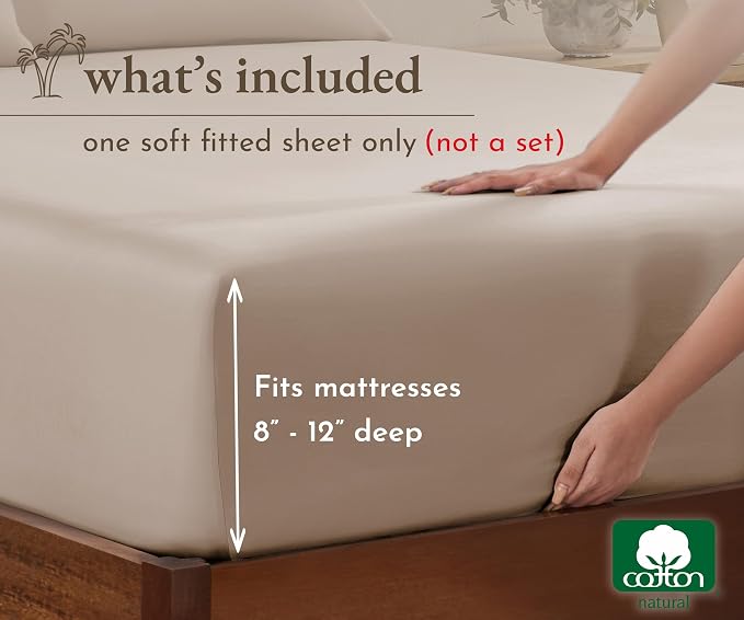 California Design Den Twin Bed Fitted Sheet Only, Soft 100% Cotton Sateen - Image 4