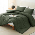 CozyLux King Size Comforter Set Dark Green, 3 Pieces Solid Comforters King Size by CozyLux