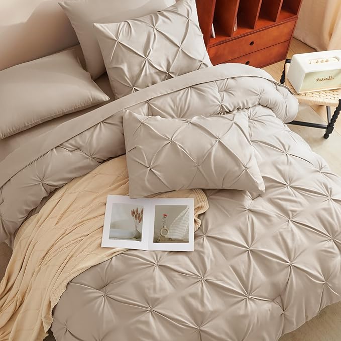 CozyLux Full Size Comforter Sets Wheat, 7 Pieces Pintuck Bed in A Bag Wheat - Image 7