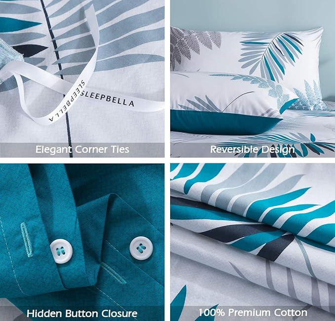 SLEEPBELLA Duvet Cover Twin, 600 Thread Count Cotton Leaf Botanical Pattern - Image 7